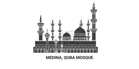 Illustration for Saudi Arabia, Medina, Quba Mosque, travel landmark line vector illustration - Royalty Free Image