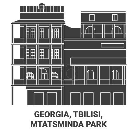 Ilustración de Georgia, Tiflis, Mtatsminda Park recorrido hito línea vector ilustración - Imagen libre de derechos