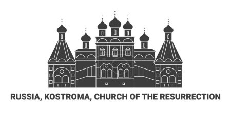 Illustration for Russia, Kostroma, Church Of The Resurrection, travel landmark line vector illustration - Royalty Free Image