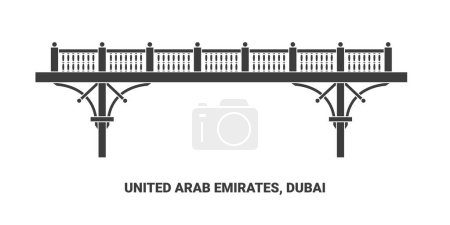 Téléchargez les illustrations : Émirats arabes unis, Dubaï, illustration vectorielle de ligne historique de voyage - en licence libre de droit