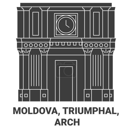 Téléchargez les illustrations : Moldavie, Triomphe, Arc Voyage illustration vectorielle de ligne historique - en licence libre de droit