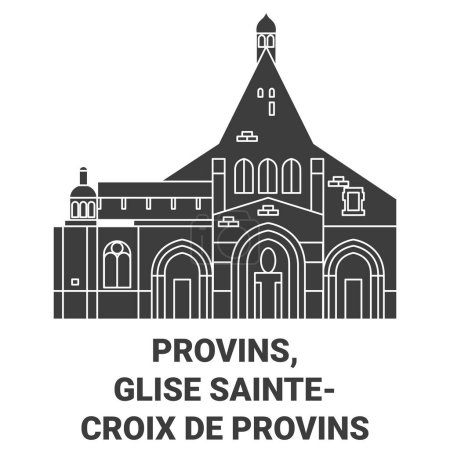 Ilustración de Francia, Provins, Glise Saintecroix De Provins viaje hito línea vector ilustración - Imagen libre de derechos