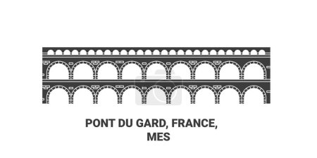 Téléchargez les illustrations : France, illustration vectorielle de ligne de repère de voyage Pont Du Gard - en licence libre de droit