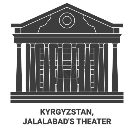 Téléchargez les illustrations : Kirghizistan, Jalalabads Illustration vectorielle de ligne de voyage de théâtre - en licence libre de droit