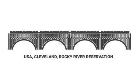 Téléchargez les illustrations : Usa, Cleveland, Rocky River Réservation, illustration vectorielle de ligne de repère de voyage - en licence libre de droit