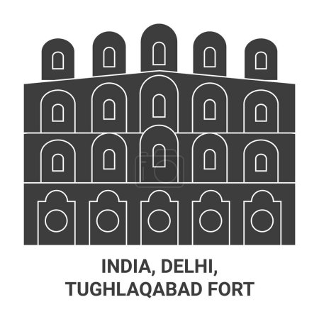 Téléchargez les illustrations : Inde, Delhi, Tughlaqabad Illustration vectorielle de ligne de repère de voyage Fort - en licence libre de droit