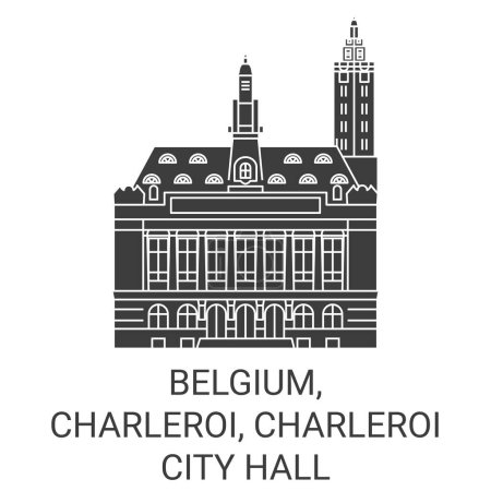 Illustration for Belgium, Charleroi, Charleroi City Hall travel landmark line vector illustration - Royalty Free Image