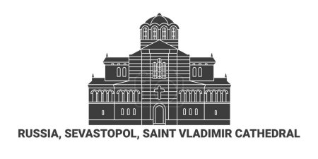 Illustration for Russia, Sevastopol, Saint Vladimir Cathedral, travel landmark line vector illustration - Royalty Free Image
