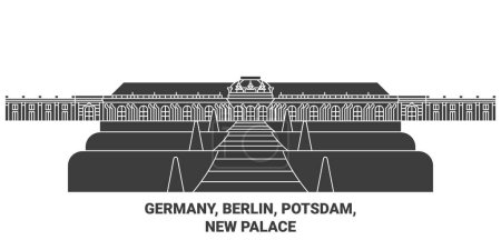 Téléchargez les illustrations : Allemagne, Berlin, Potsdam, Nouveau Palais Voyage illustration vectorielle de ligne historique - en licence libre de droit