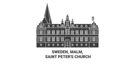 Téléchargez les illustrations : Suède, Malm, Saint Peters Illustration vectorielle de ligne de voyage de l'église - en licence libre de droit