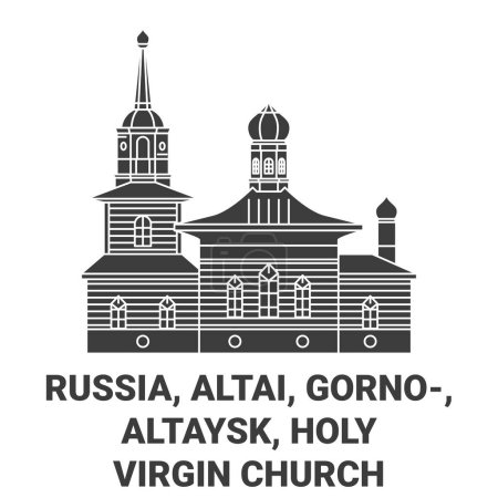 Téléchargez les illustrations : Russie, Altaï, Gornoaltaysk, Sainte Vierge Eglise Voyage illustration vectorielle ligne historique - en licence libre de droit
