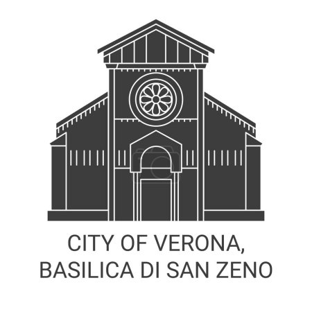 Téléchargez les illustrations : Italie, Vérone, Basilique Di San Zeno illustration vectorielle de ligne de voyage - en licence libre de droit