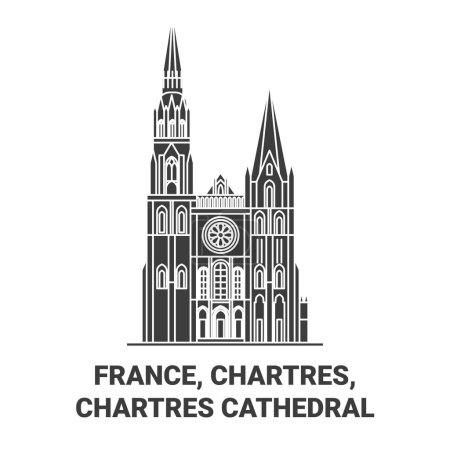 Ilustración de Francia, Chartres, Catedral de Chartres recorrido hito línea vector ilustración - Imagen libre de derechos