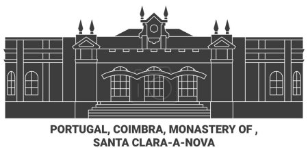 Téléchargez les illustrations : Portugal, Coimbra, Monastère de, Santa Claraanova Voyage illustration vectorielle ligne historique - en licence libre de droit