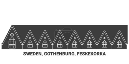 Téléchargez les illustrations : Suède, Gothenburg, Feskekorka voyages illustration vectorielle de ligne historique - en licence libre de droit
