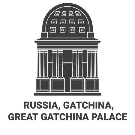 Téléchargez les illustrations : Russie, Gatchina, Grand Palais de Gatchina illustration vectorielle de ligne de voyage historique - en licence libre de droit