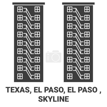 Ilustración de Estados Unidos, Texas, El Paso, El Paso, Skyline viaje hito línea vector ilustración - Imagen libre de derechos