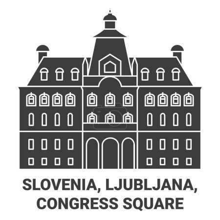 Ilustración de Eslovenia, Liubliana, Plaza del Congreso recorrido hito línea vector ilustración - Imagen libre de derechos