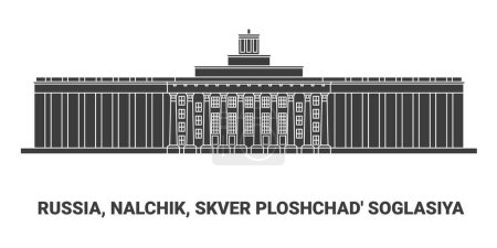 Téléchargez les illustrations : Russie, Nalchik, Skver Ploshchad Soglasiya, illustration vectorielle de ligne de repère de voyage - en licence libre de droit