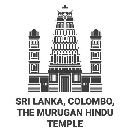 Téléchargez les illustrations : Sri Lanka, Colombo, Le temple hindou Murugan voyage illustration vectorielle de ligne historique - en licence libre de droit