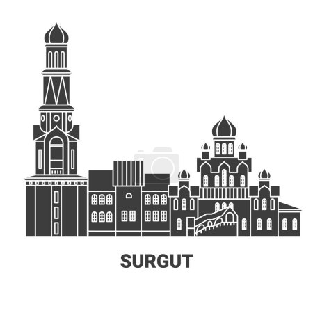 Illustration for Russia, Surgut travel landmark line vector illustration - Royalty Free Image