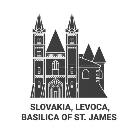 Téléchargez les illustrations : Slovaquie, Levoca, Basilique de Saint-Jacques illustration vectorielle de ligne de voyage - en licence libre de droit