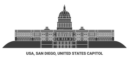 Téléchargez les illustrations : États-Unis, San Diego, États-Unis Capitole, illustration vectorielle de ligne de repère de voyage - en licence libre de droit