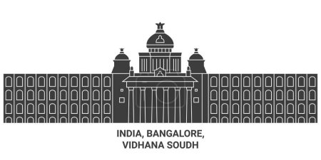 Téléchargez les illustrations : Inde, Bangalore, Vidhana Soudh voyages illustration vectorielle de ligne historique - en licence libre de droit