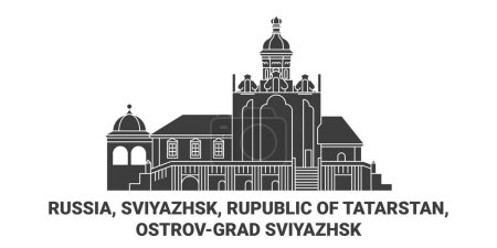 Illustration for Russia, Sviyazhsk, Rupublic Of Tatarstan, Ostrovgrad Sviyazhsk travel landmark line vector illustration - Royalty Free Image