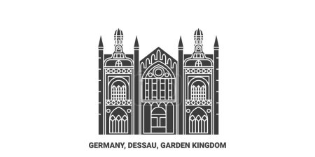 Téléchargez les illustrations : Allemagne, Dessau, Royaume-Uni de jardin illustration vectorielle de ligne de voyage - en licence libre de droit