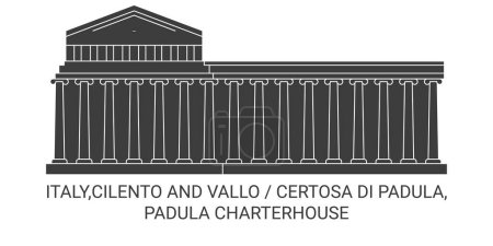 Ilustración de Italia, Cilento Y Vallo Certosa Di Padula, Padula Charterhouse viaje hito línea vector ilustración - Imagen libre de derechos