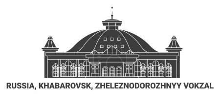 Téléchargez les illustrations : Russie, Khabarovsk, Zheleznodorozhnyy Vokzal, illustration vectorielle de ligne de repère de voyage - en licence libre de droit