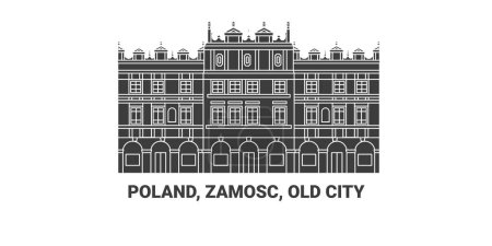 Téléchargez les illustrations : Pologne, Zamosc, Vieille ville, illustration vectorielle de ligne de repère de voyage - en licence libre de droit