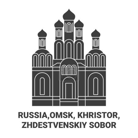 Ilustración de Rusia, Omsk, Khristor, Zhdestvenskiy Sobor viaje hito línea vector ilustración - Imagen libre de derechos