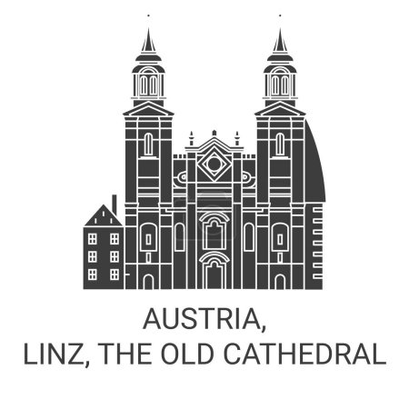 Ilustración de Austria, Linz, La Catedral Vieja recorrido hito línea vector ilustración - Imagen libre de derechos
