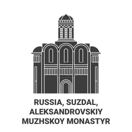 Téléchargez les illustrations : Russie, Suzdal, Aleksandrovskiy Muzhskoy Monastyr voyage illustration vectorielle ligne historique - en licence libre de droit