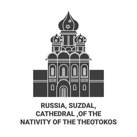 Ilustración de Rusia, Suzdal, Catedral, De la Natividad De La Theotokos viaje hito línea vector ilustración - Imagen libre de derechos