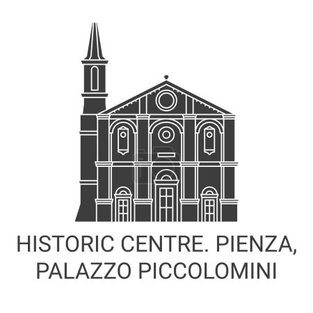 Illustration for Italy, Pienza, Palazzo Piccolomini travel landmark line vector illustration - Royalty Free Image