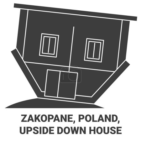 Illustration for Poland, Zakopane, Upside Down House travel landmark line vector illustration - Royalty Free Image