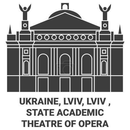 Téléchargez les illustrations : Ukraine, Lviv, Lviv, Théâtre académique d'État de l'Opéra Voyage illustration vectorielle de ligne historique - en licence libre de droit
