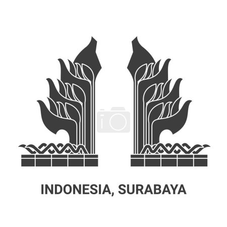 Téléchargez les illustrations : Indonésie, Surabaya voyages illustration vectorielle de ligne historique - en licence libre de droit