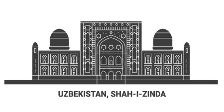Téléchargez les illustrations : Ouzbékistan, Shahizinda, illustration vectorielle de ligne de repère de voyage - en licence libre de droit