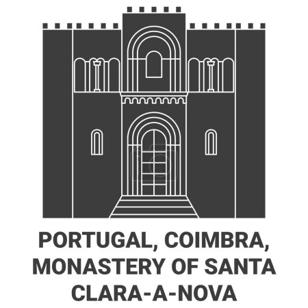 Téléchargez les illustrations : Portugal, Coimbra, Monastère de Santa Claraanova illustration vectorielle de ligne de voyage - en licence libre de droit