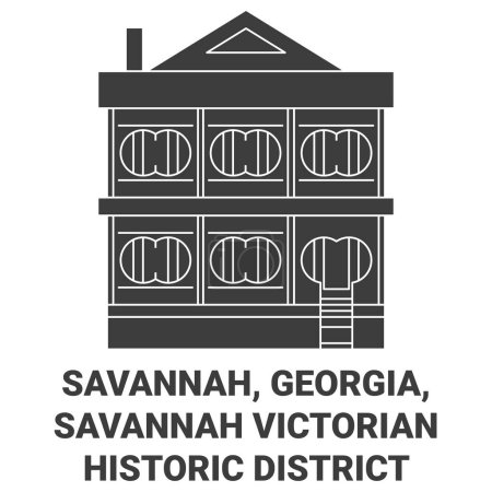 Illustration for United States, Savannah, Georgia, Savannah Victorian Historic District travel landmark line vector illustration - Royalty Free Image