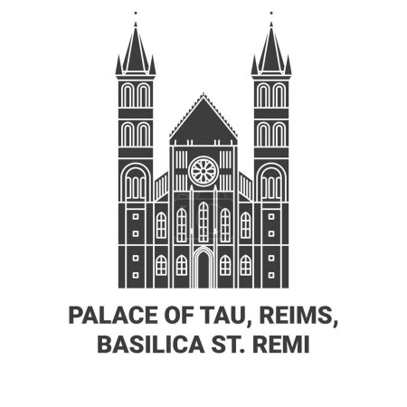 Téléchargez les illustrations : France, Palais de Tau, Reims, Basilique Saint-Rémi illustration vectorielle de ligne de voyage - en licence libre de droit