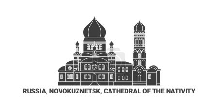 Téléchargez les illustrations : Russie, Novokuznetsk, Cathédrale de la Nativité, illustration vectorielle de ligne de repère de voyage - en licence libre de droit