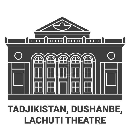 Ilustración de Tadjikistan, Dushanbe, Lachuti Teatro viaje hito línea vector ilustración - Imagen libre de derechos