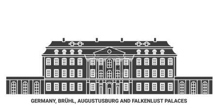Illustration for Germany, Bruhl, Augustusburg And Falkenlust Palaces travel landmark line vector illustration - Royalty Free Image