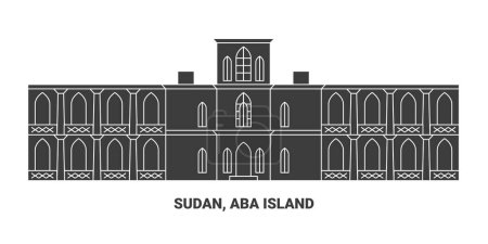 Illustration for Sudan, Aba Island, travel landmark line vector illustration - Royalty Free Image