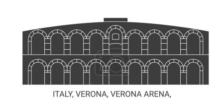 Téléchargez les illustrations : Italie, Vérone, Vérone Arena, illustration vectorielle de ligne de repère de voyage - en licence libre de droit